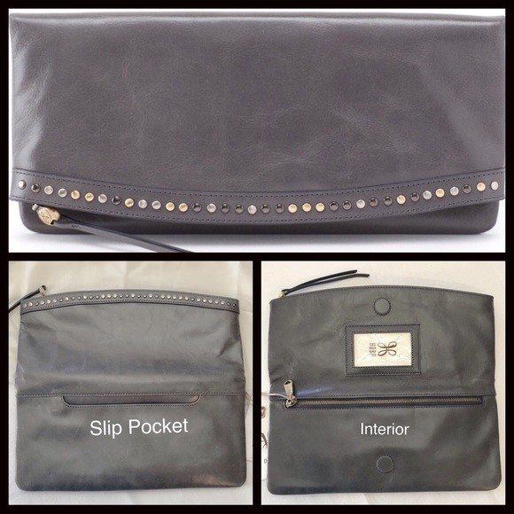 NWT HOBO Zeal Studded Clutch Handbag Graphite Gray - Picture 2 of 8